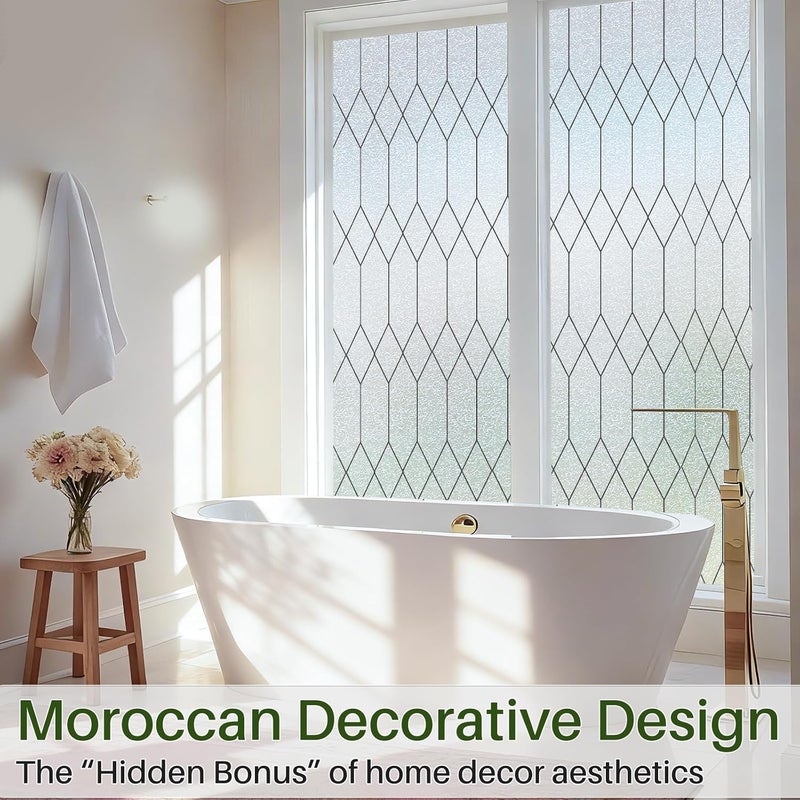 Windimiley Window Privacy Film Stained Glass Static Clings, Bathroom Frosted Leaded Decorative Window Stickers, UV Heat Blocking Opaque Removable for Home Door Coverings (17.5 x 78.8in,Pure) - Image 3